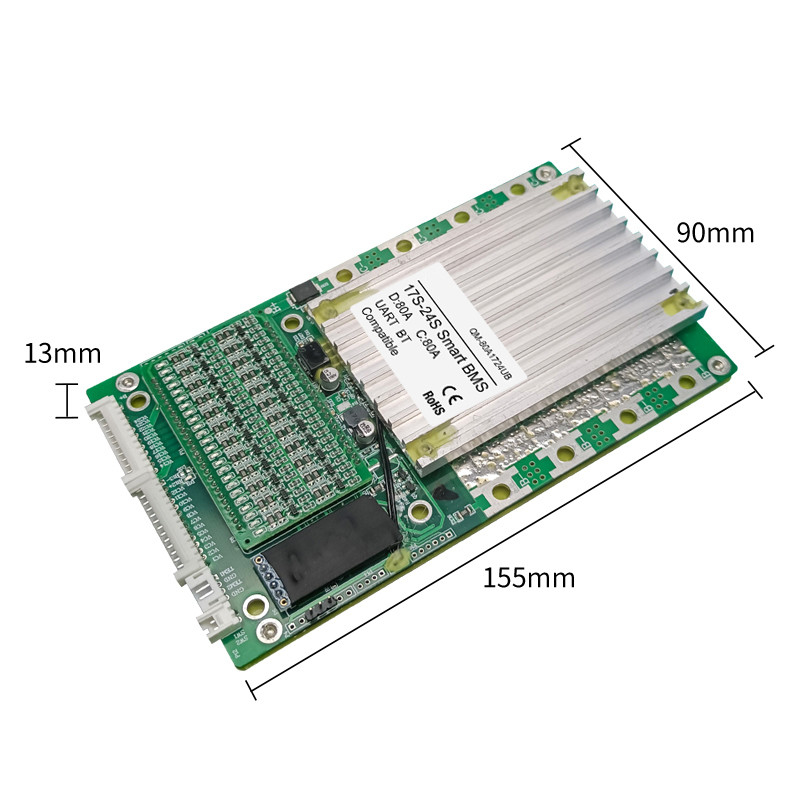 Bảng bảo vệ pin thông minh, BMS với bộ cân bằng 17S-24S 80A với BT UART 60V 72V